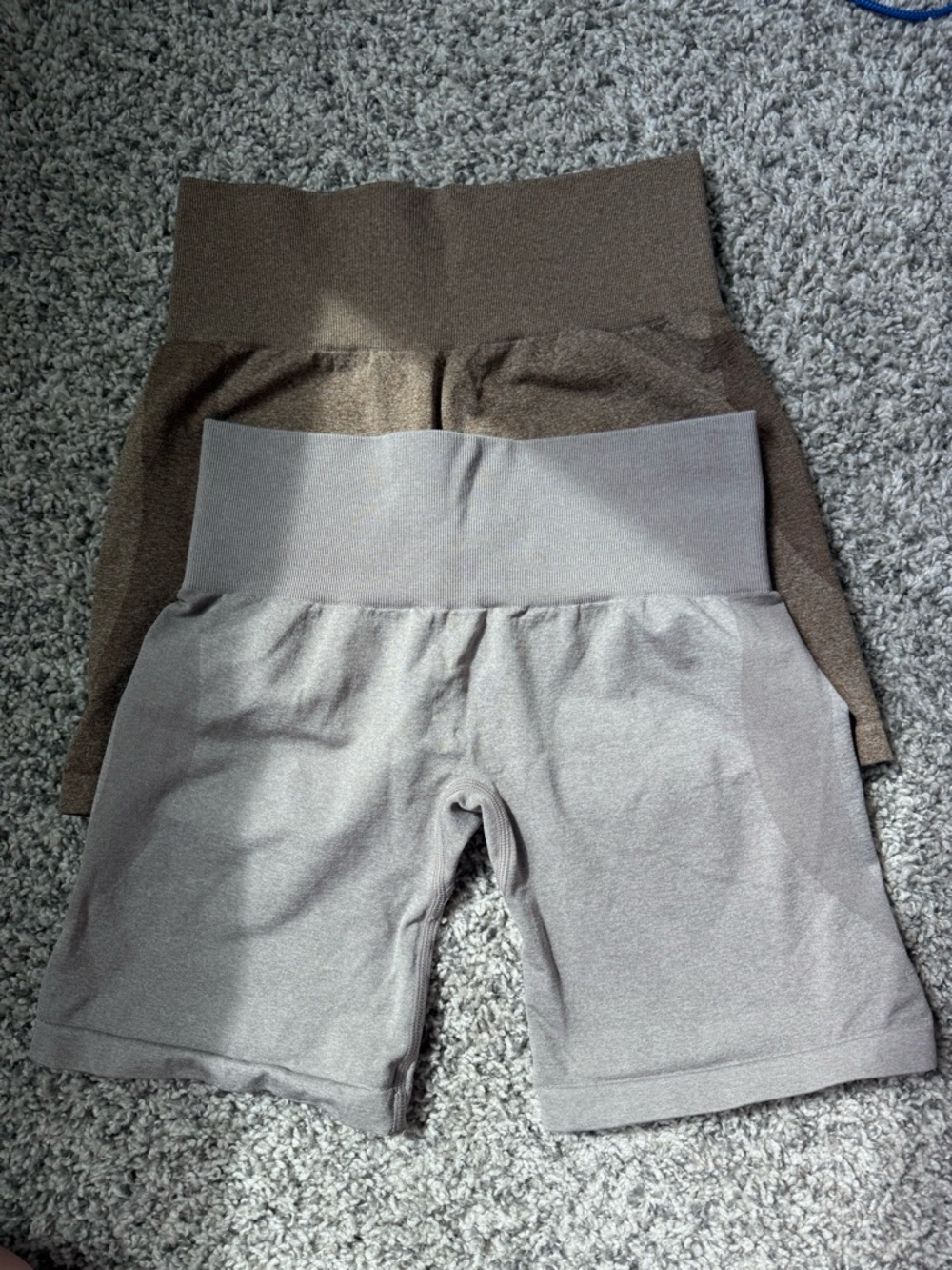 Neutral High-Waist Seamless Biker Shorts Duo - Taupe & Chocolate